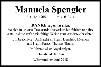 Traueranzeige von Manuela Spengler von Mitteldeutsche Zeitung