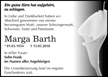 Traueranzeige von Marga Barth von Mitteldeutsche Zeitung Bernburg