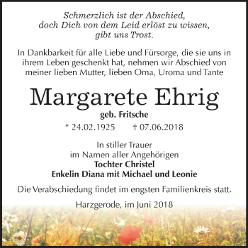 Traueranzeige von Margarete Ehrig von Mitteldeutsche Zeitung