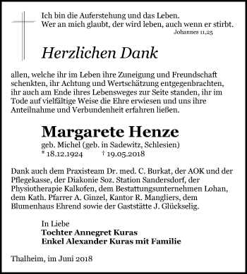 Traueranzeige von Margarete Henze von Mitteldeutsche Zeitung Bitterfeld