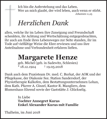 Traueranzeige von Margarete Henze von WVG - Wochenspiegel Bitterfeld