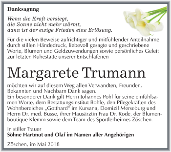 Traueranzeige von Margarete Trumann von Mitteldeutsche Zeitung Merseburg/Querfurt
