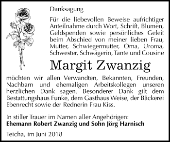 Traueranzeige von Margit Zwanzig von Mitteldeutsche Zeitung Halle/Saalkreis