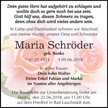 Traueranzeige von Maria Schröder von Mitteldeutsche Zeitung