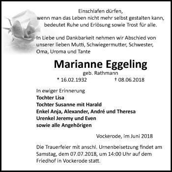 Traueranzeige von Marianne Eggeling von Mitteldeutsche Zeitung
