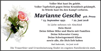 Traueranzeige von Marianne Gesche von Mitteldeutsche Zeitung Quedlinburg