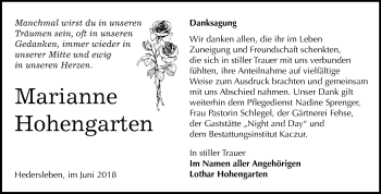 Traueranzeige von Marianne Hohengarten von Mitteldeutsche Zeitung