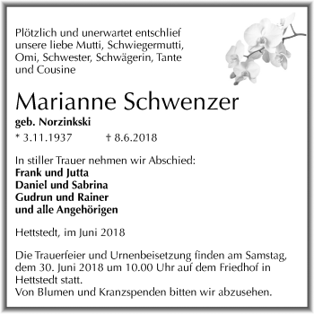 Traueranzeige von Marianne Schwenzer von Mitteldeutsche Zeitung