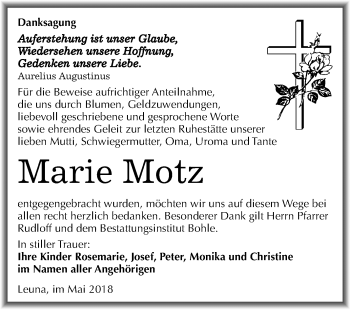 Traueranzeige von Marie Motz von Mitteldeutsche Zeitung Merseburg/Querfurt