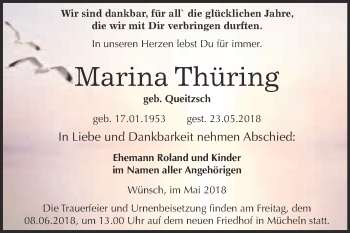 Traueranzeige von Marina Thüring von WVG - Wochenspiegel Merseburg