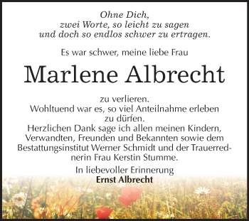 Traueranzeige von Marlene Albrecht von Mitteldeutsche Zeitung