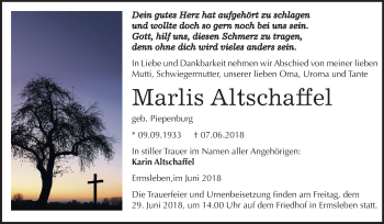 Traueranzeige von Marlis Altschaffel von Mitteldeutsche Zeitung Quedlinburg