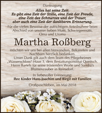 Traueranzeige von Martha Roßberg von WVG - Wochenspiegel Dessau / Köthen