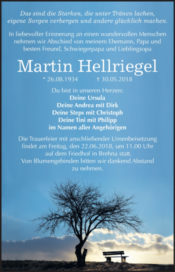 Traueranzeige von Martin Hellriegel von Mitteldeutsche Zeitung Bitterfeld