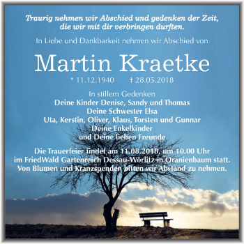 Traueranzeige von Martin Kraetke von WVG - Wochenspiegel Dessau / Köthen