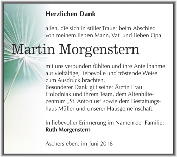 Traueranzeige von Martin Morgenstern von Mitteldeutsche Zeitung Aschersleben