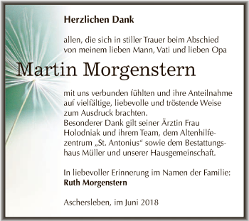 Traueranzeige von Martin Morgenstern von Super Sonntag Aschersleben