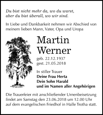 Traueranzeige von Martin Werner von Mitteldeutsche Zeitung Halle/Saalkreis