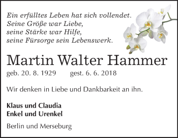 Traueranzeige von Martin Walter Hammer von Mitteldeutsche Zeitung