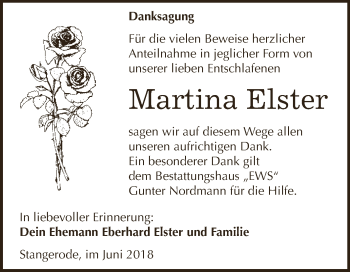Traueranzeige von Martina Elster von Wochenspiegel Mansfelder Land