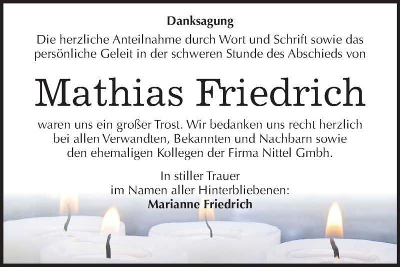 Traueranzeige für Mathias Friedrich vom 23.06.2018 aus Mitteldeutsche Zeitung Halle/Saalkreis