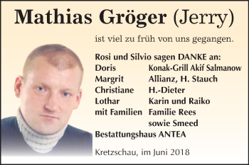 Traueranzeige von Mathias Gröger von Mitteldeutsche Zeitung Zeitz