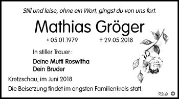 Traueranzeige von Mathias Gröger von Mitteldeutsche Zeitung Zeitz