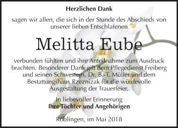 Traueranzeige von Melitta Eube von Mitteldeutsche Zeitung