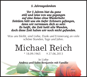 Traueranzeige von Michael Reich von Mitteldeutsche Zeitung