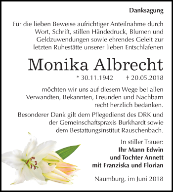 Traueranzeige von Monika Albrecht von Mitteldeutsche Zeitung