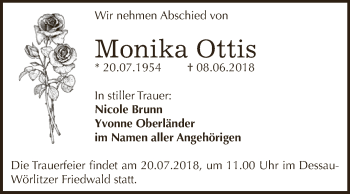 Traueranzeige von Monika Ottis von WVG - Wochenspiegel Dessau / Köthen