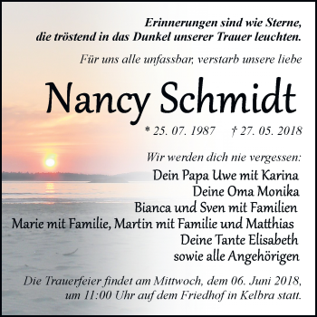 Traueranzeige von Nancy Schmidt von Mitteldeutsche Zeitung Sangerhausen
