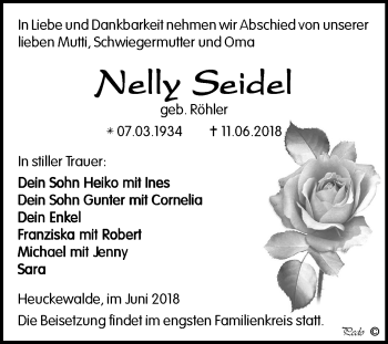 Traueranzeige von Nelly Seidel von Mitteldeutsche Zeitung Zeitz