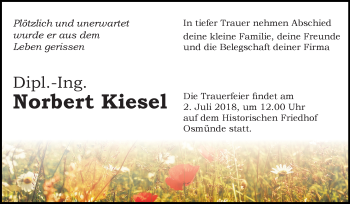 Traueranzeige von Norbert Kiesel von Mitteldeutsche Zeitung Halle/Saalkreis