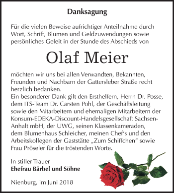 Traueranzeige von Olaf Meier von Mitteldeutsche Zeitung Bernburg
