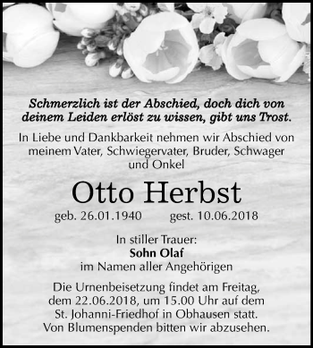 Traueranzeige von Otto Herbst von WVG - Wochenspiegel Merseburg