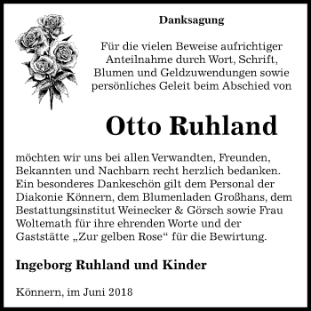 Traueranzeige von Otto Ruhland von Mitteldeutsche Zeitung Bernburg