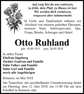 Traueranzeige von Otto Ruhland von Mitteldeutsche Zeitung Bernburg
