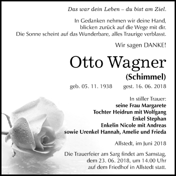 Traueranzeige von Otto Wagner von Mitteldeutsche Zeitung Sangerhausen