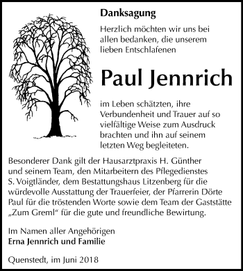 Traueranzeige von Paul Jennrich von Mitteldeutsche Zeitung