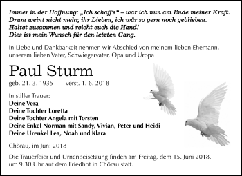 Traueranzeige von Paul Sturm von Mitteldeutsche Zeitung Köthen