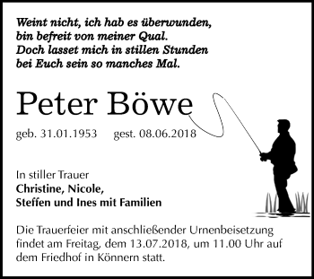 Traueranzeige von Peter Böwe von Mitteldeutsche Zeitung Bernburg