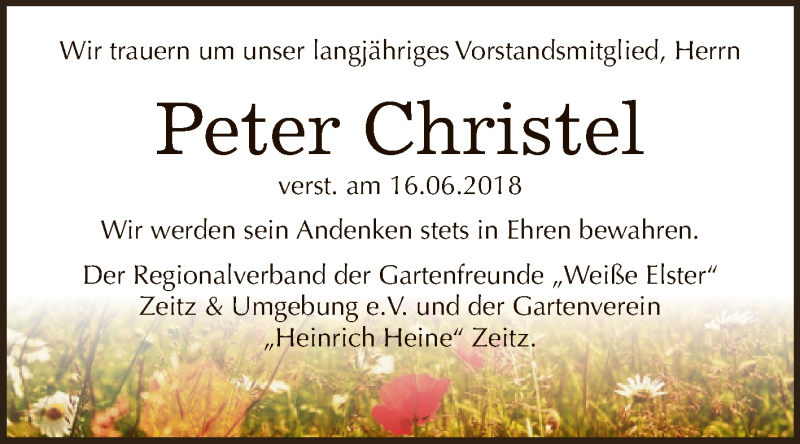  Traueranzeige für Peter Christel vom 23.06.2018 aus Super Sonntag Zeitz