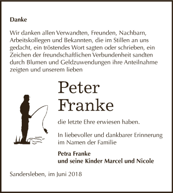 Traueranzeige von Peter Franke von Super Sonntag SGH Mansf. Land