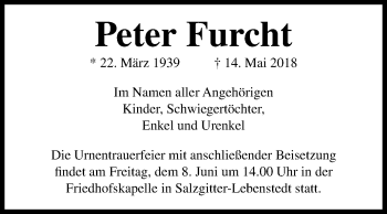 Traueranzeige von Peter Furcht von Mitteldeutsche Zeitung Aschersleben