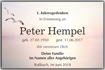 Traueranzeige von Peter Hempel von Mitteldeutsche Zeitung Merseburg/Querfurt