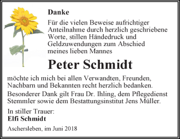 Traueranzeige von Peter Schmidt von Mitteldeutsche Zeitung Aschersleben