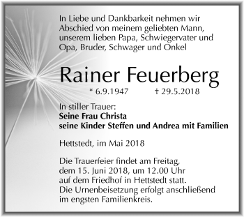 Traueranzeige von Rainer Feuerberg von Mitteldeutsche Zeitung