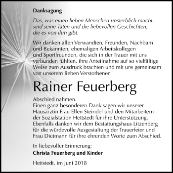 Traueranzeige von Rainer Feuerberg von Mitteldeutsche Zeitung
