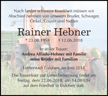Traueranzeige von Rainer Hebner von Mitteldeutsche Zeitung